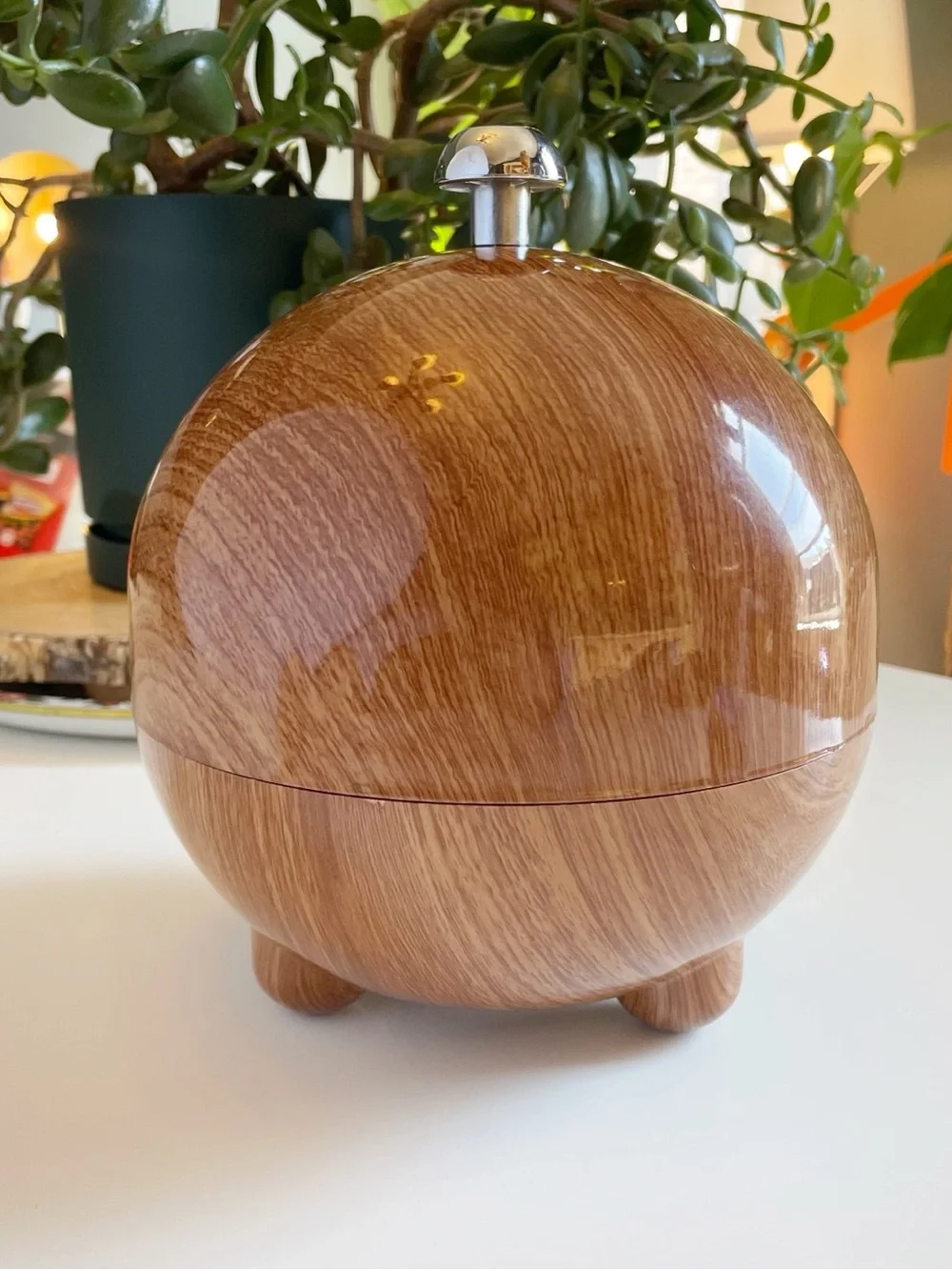 Mid Century Wood Grain Globe Box Wine Beverage Dispenser
